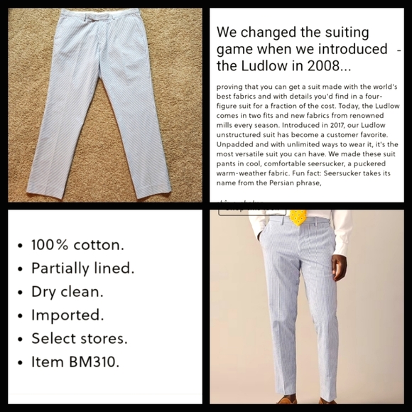 J.Crew Ludlow seersuck pants  Size 36x32 Light blue and white stripe - Picture 1 of 10